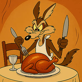A coyote eating his dinner'
