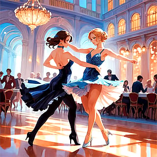 Two girls dancing tango'