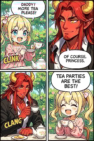 Tea party with a demon lord and his daughter'