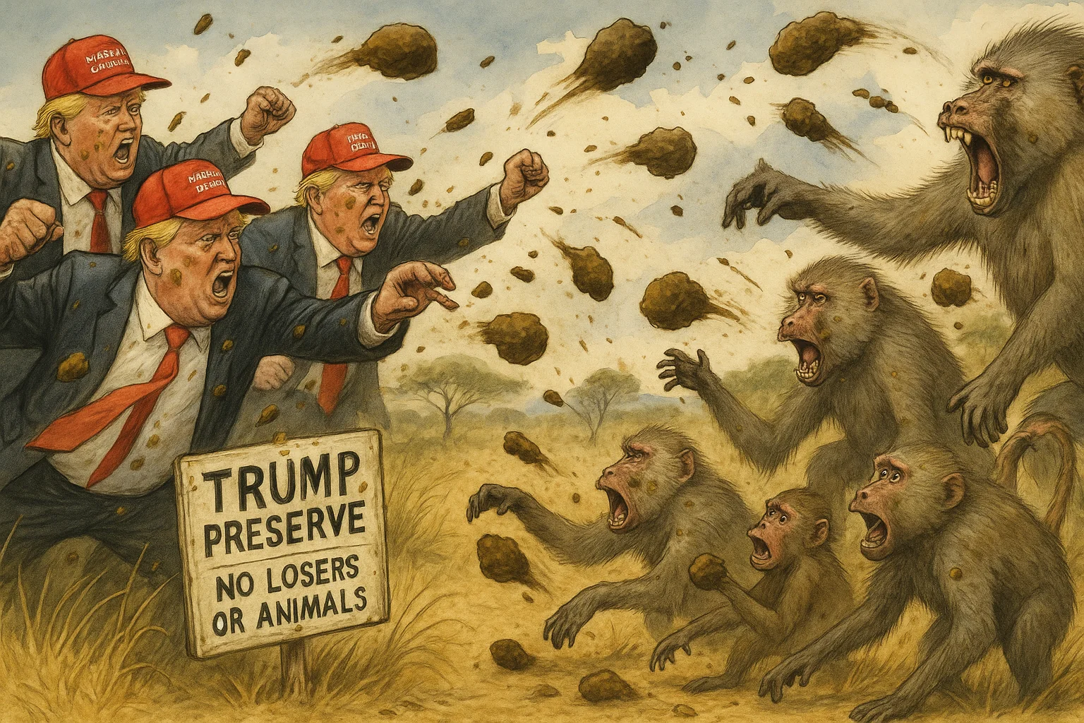The Trumps of the Serengeti Engage in a Territorial Poo-Flinging Fight with a Baboon Troop picture 1 of 1