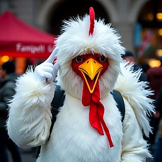 Man in chicken costume'