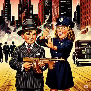 Baby gangsters and Policemen in Chicago, 1930s'