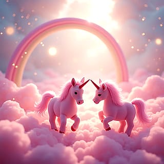 Pink fluffy unicorns dancing on rainbows'