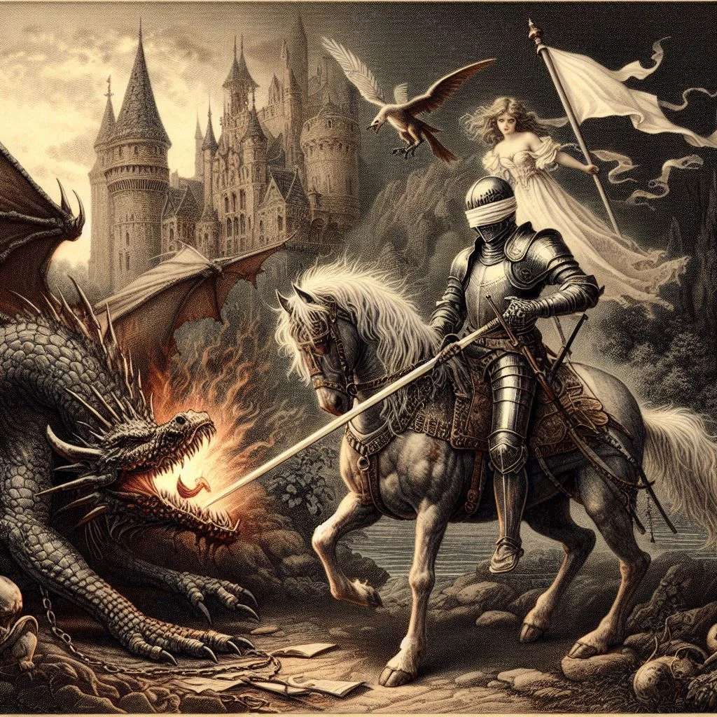A blind knight defeating a dragon picture 1 of 2