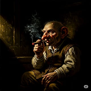 Troll smoking a cigar in the art style of Rembrandt'