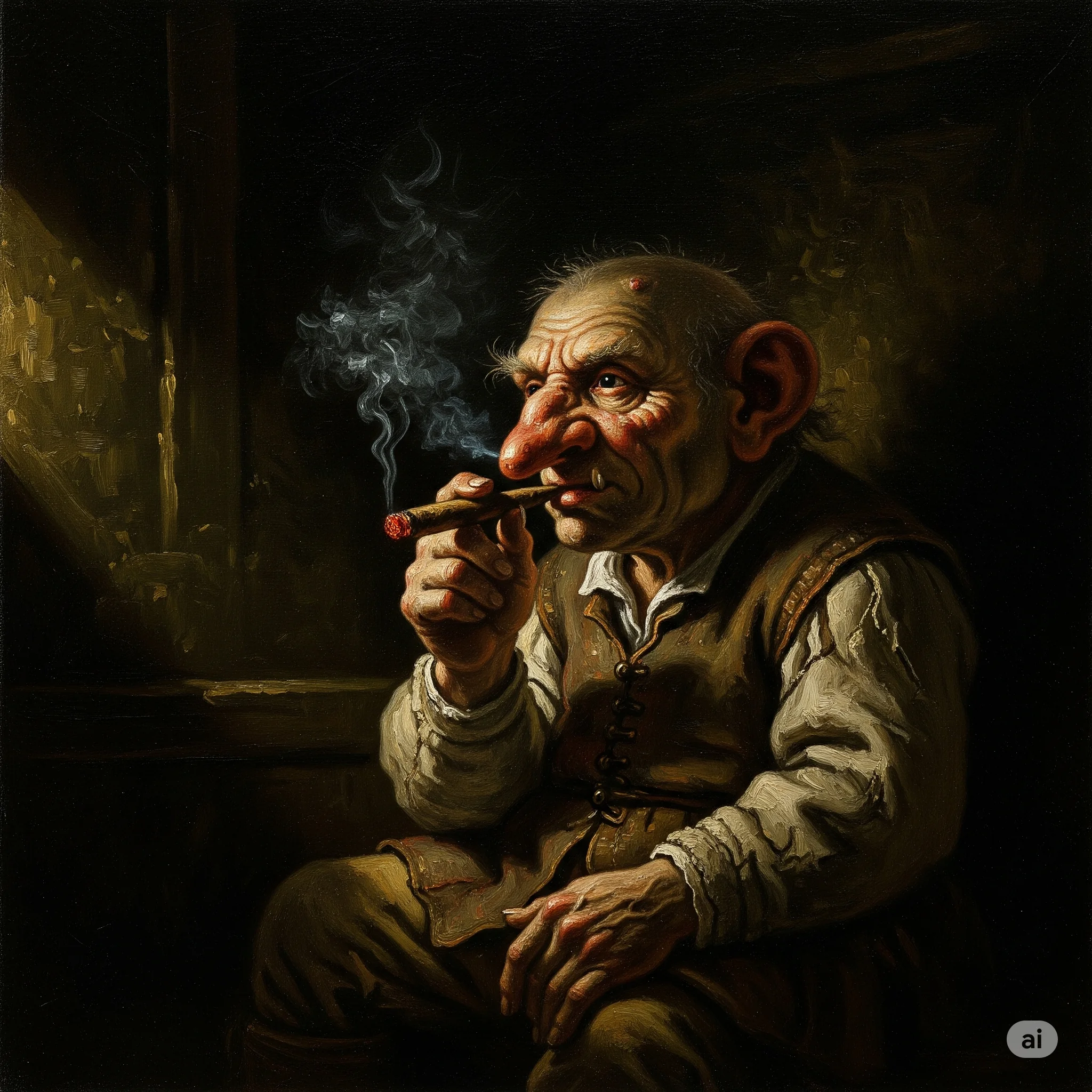 Troll smoking a cigar in the art style of Rembrandt picture 1 of 1