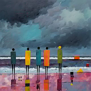 392 J. M. W. Turner - 24 May 2025 - Figures on a Beach near a Breakwater: Rainy Weather. #textoimage #texttoimage #aiart #williamturner #turner #tategallery #figures #beach #breakwater #rainyweather'