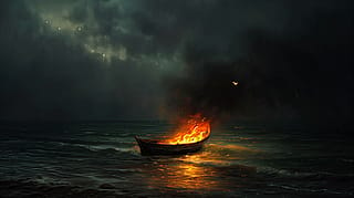 boat on fire'