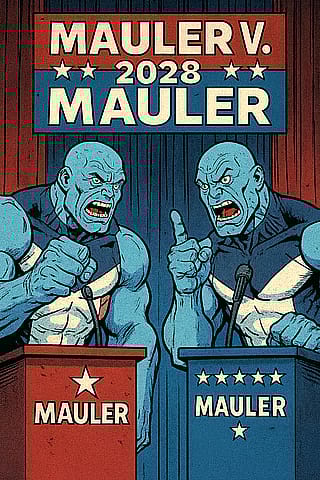 "Tell me, are you really going to vote for this inferior copy? Vote for the REAL Mauler!"'