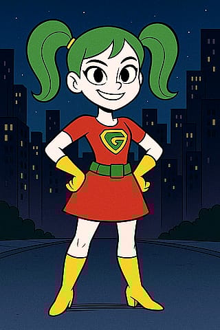 Comic Book Style Greenhair Girl.'