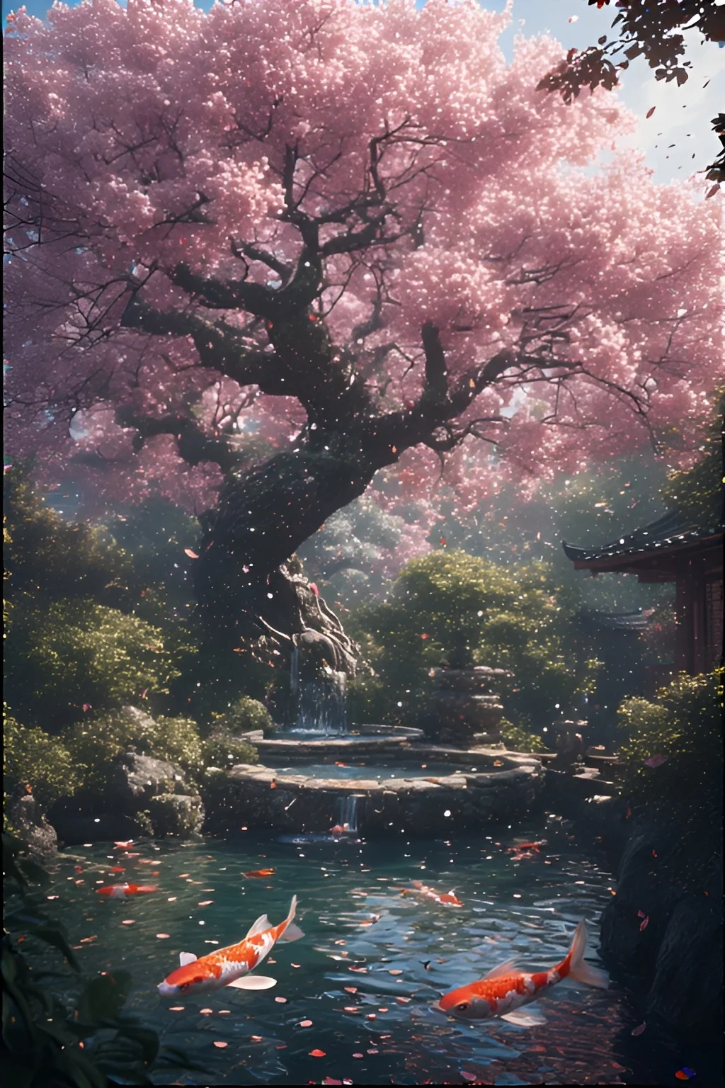 Cherry Blossom Tree and koi fish in different art styles. picture 1 of 5