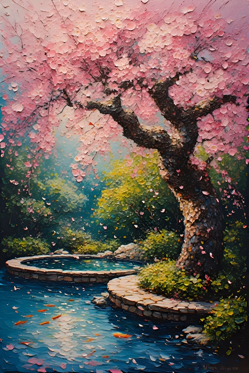 Cherry Blossom Tree and koi fish in different art styles. picture 2 of 5