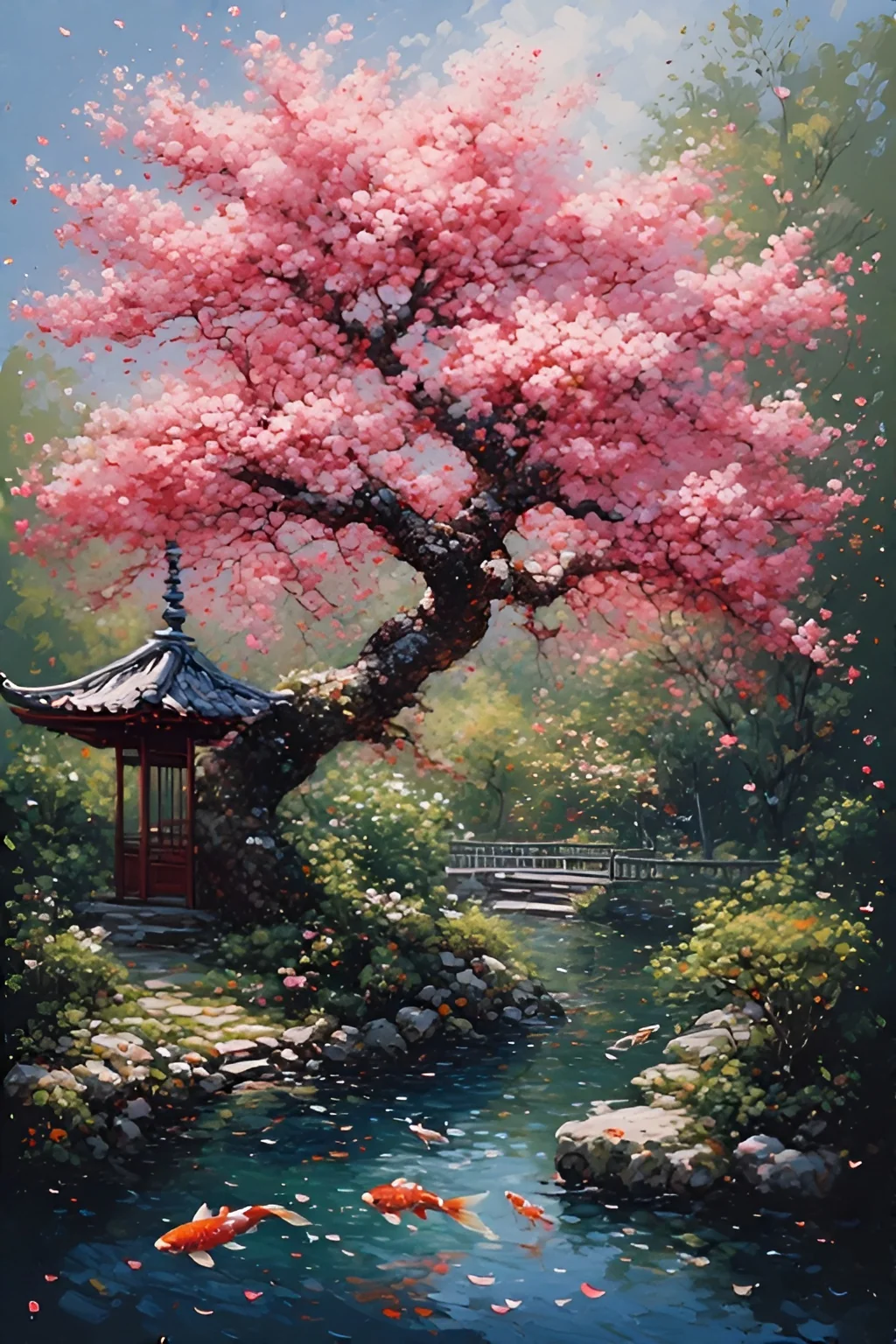 Cherry Blossom Tree and koi fish in different art styles. picture 3 of 5