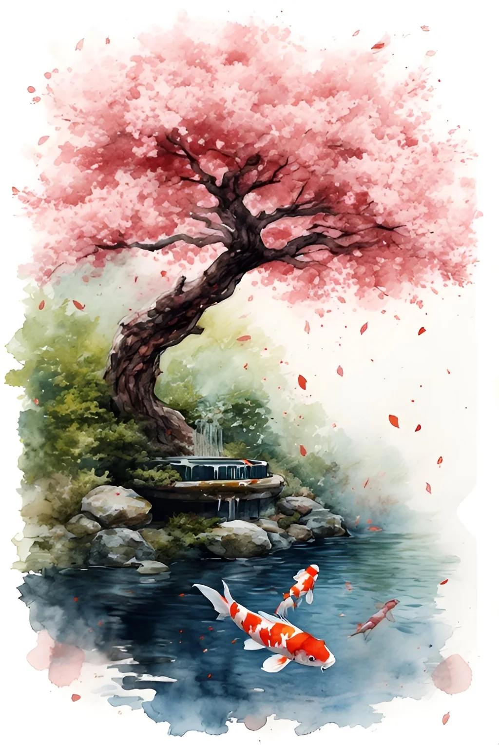 Cherry Blossom Tree and koi fish in different art styles. picture 5 of 5