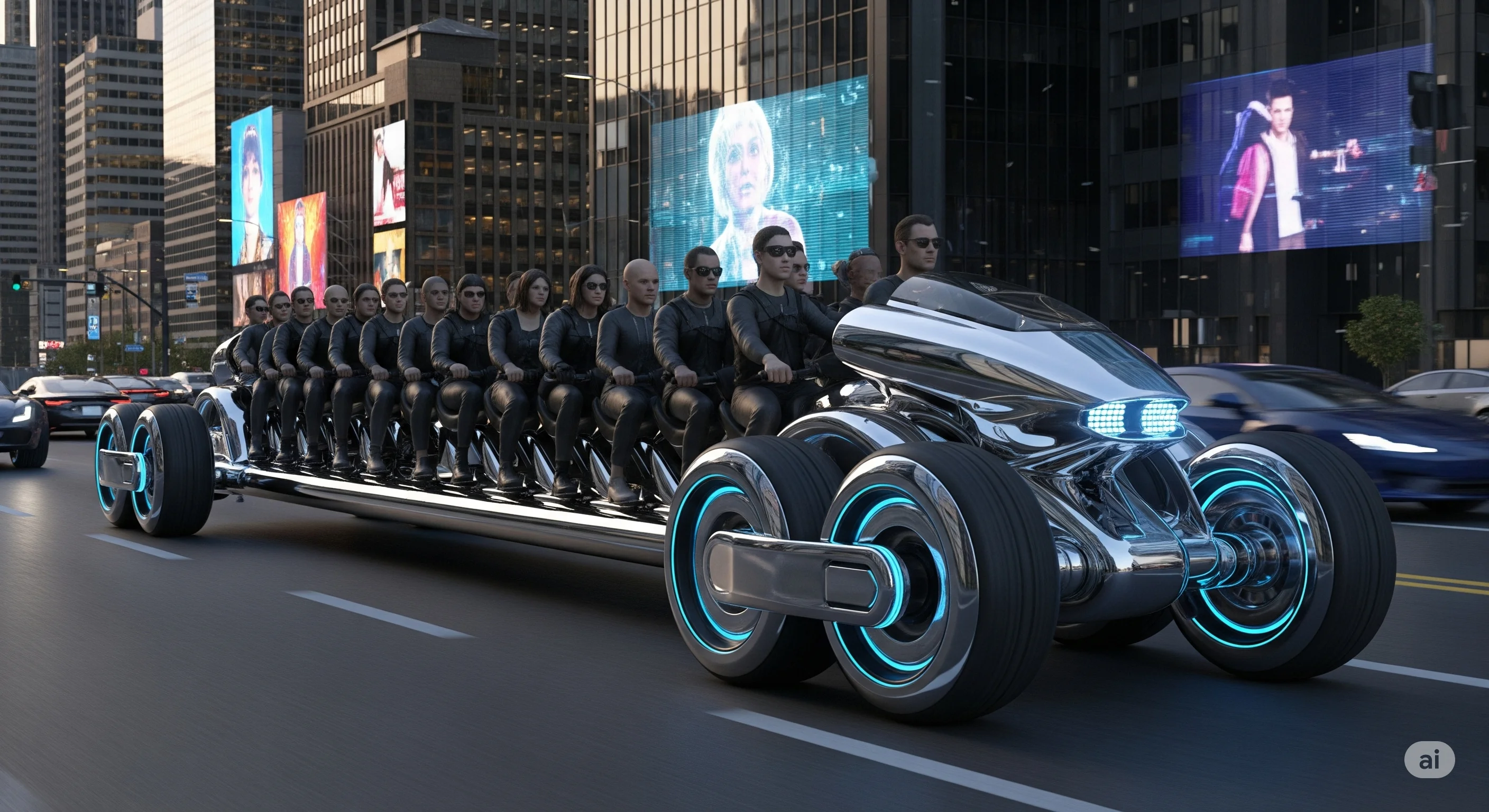 Futuristic open-top motorcycle bus picture 2 of 2