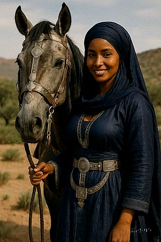 Desert Elegance Lady with her horse (Tuareg)'