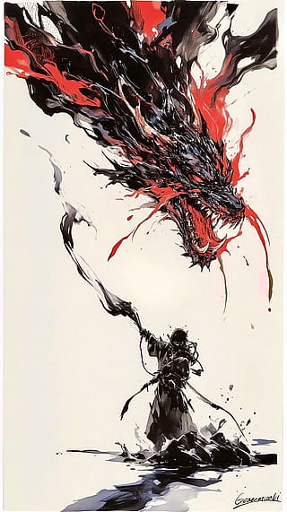Warrior Facing the Black-Flamed Dragon / Phone Wallpaper Archives'