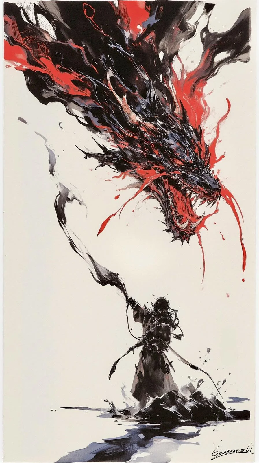 Warrior Facing the Black-Flamed Dragon / Phone Wallpaper Archives picture 1 of 1