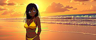 Anime beach girl on sunset'