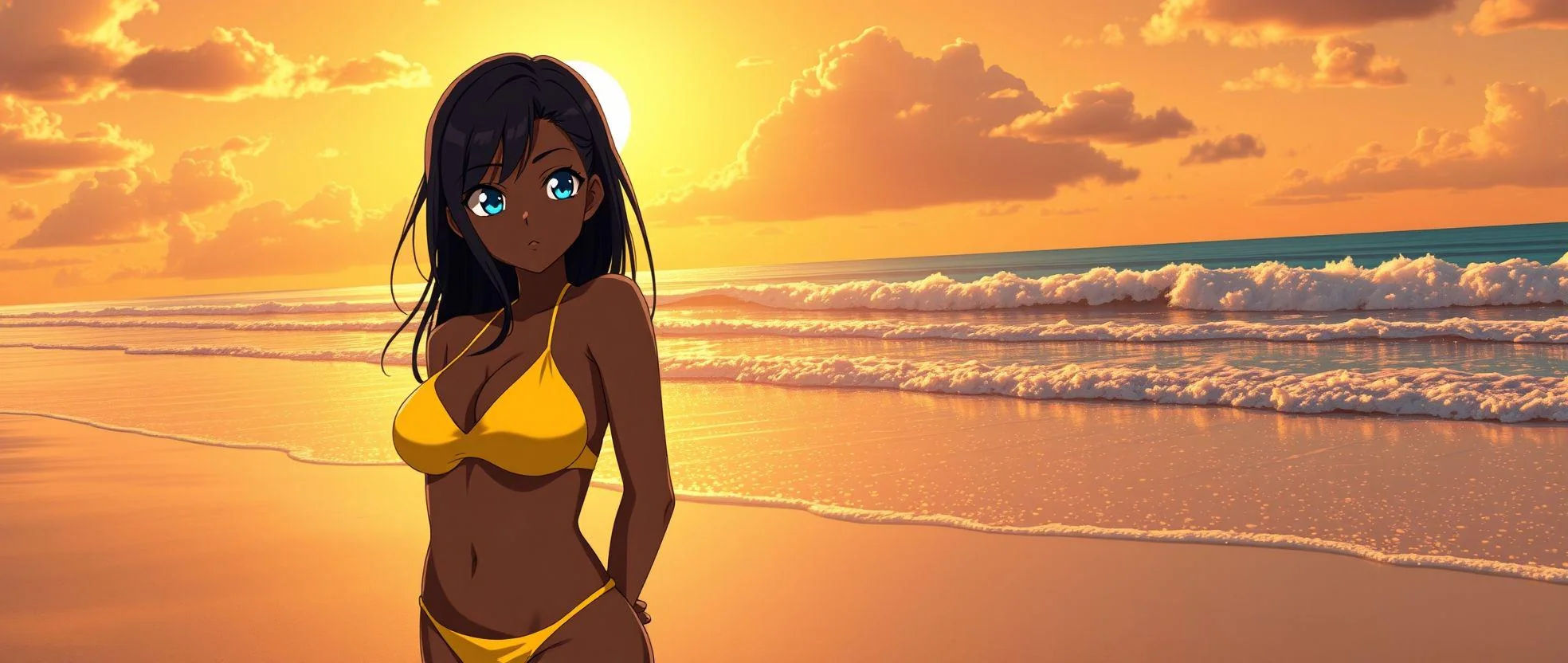 Anime beach girl on sunset picture 1 of 1