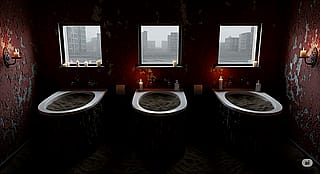 "Crouching Sand Toilet in an Unusual Cafe"'