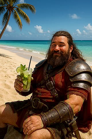 Tired of killing orcs, now it's time for a vacation.'
