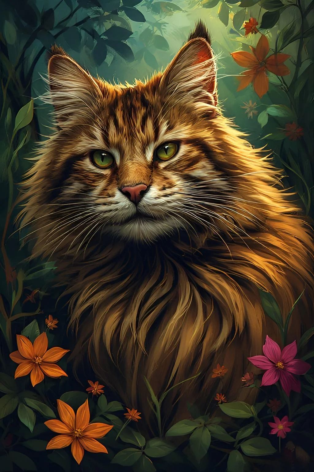 Cat in garden of flowers. picture 1 of 1