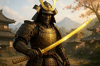 Samurai wields mythical all golden katana'