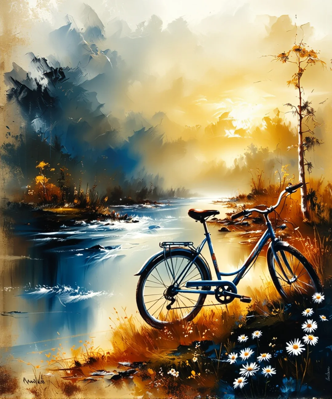 "Landscape With Bicycle". My StarryAI creation made with my own trained style. picture 1 of 1