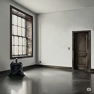 Empty room with garbage bag'