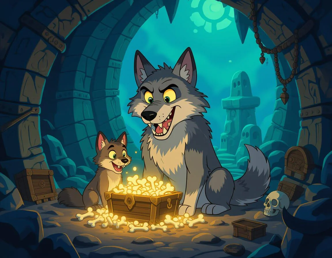 A dire wolf and its pup protecting their lair of golden milk ones... picture 1 of 1