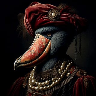 Shoebill stork in Italian Renaissance garb.'