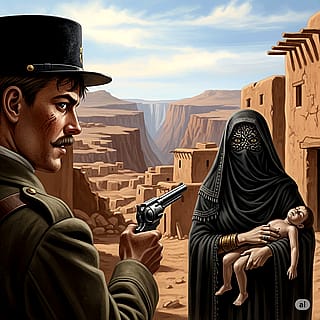 A french Legionnaire meeting the Djinn Aisha Kandisha (a monster of North african Legend )'