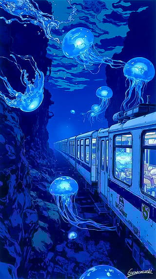 Jellyfish Train in the Deep Sea / Phone Wallpaper Archives'