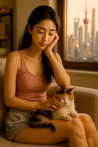 Mingliang with her cat in Shanghai -shortclip'