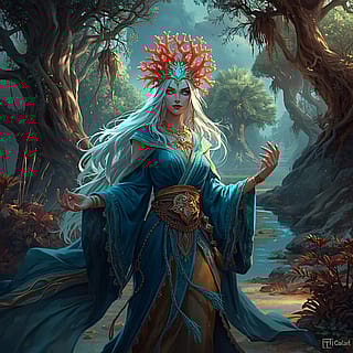Water inspired female fantasy mage'