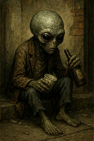 A homeless drunk Grey alien'