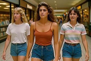 Cindy and friends at the mall, De Kalb, Illinois, 1984'