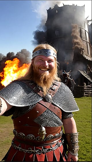 A Viking taking a selfie after a successful raid'