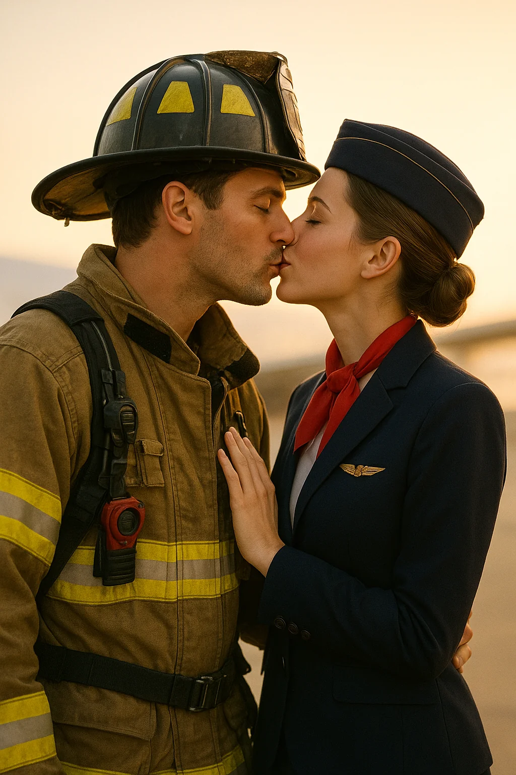 Firefighter x flight attendant kissing picture 1 of 1