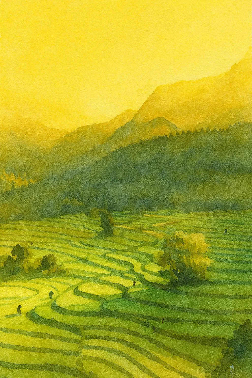 Golden Fields at Dusk – Watercolor Dreamscape picture 1 of 1