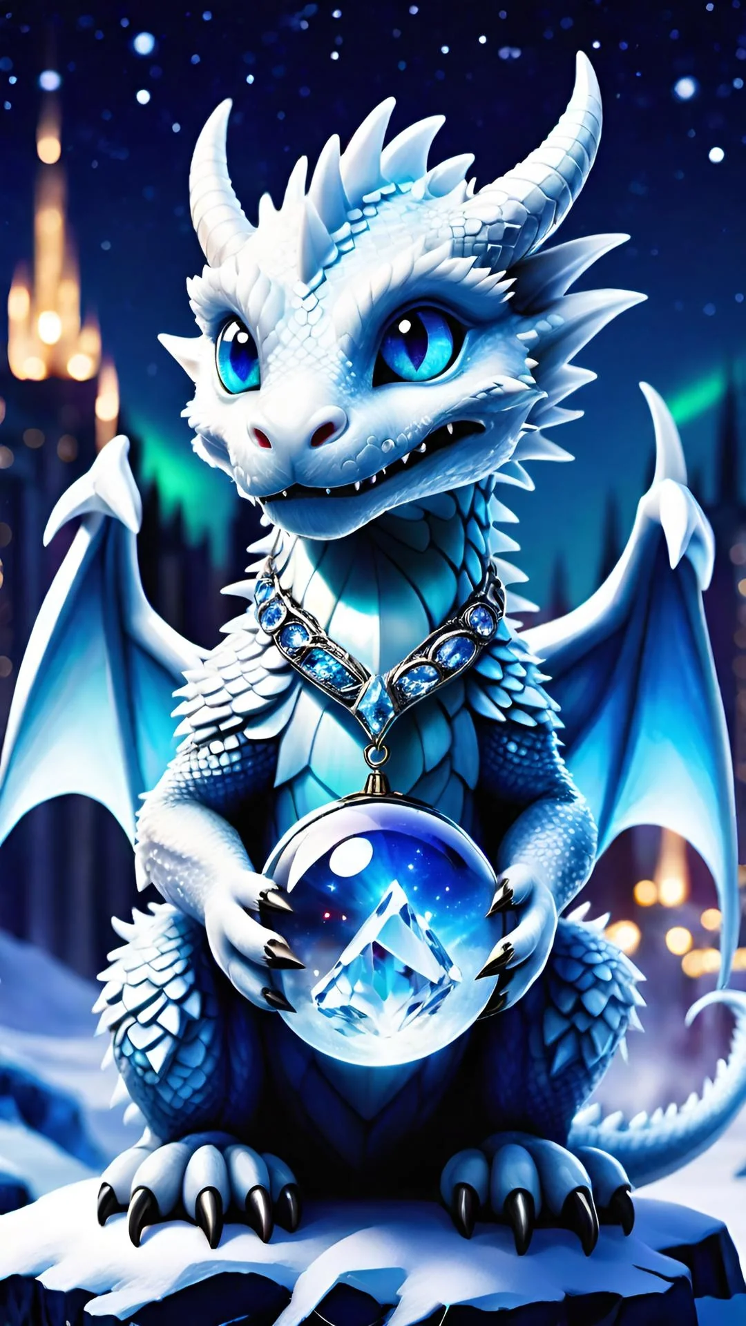 A baby ice dragon with a crystal sphere. Bringing good luck to all those who meet him. Take care of him because as he grows up, your luck will grow too! (And you'll get a good friend for life! <3) picture 1 of 3