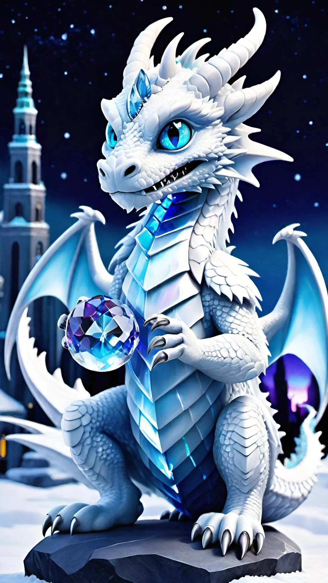 A baby ice dragon with a crystal sphere. Bringing good luck to all those who meet him. Take care of him because as he grows up, your luck will grow too! (And you'll get a good friend for life! <3) picture 2 of 3