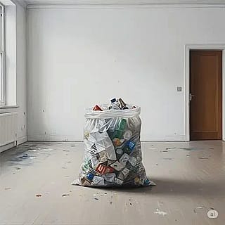 Trash bag in empty room'