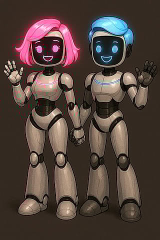 Look at this robot girl! And her friend!'