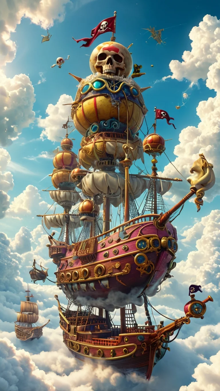 Pirate ship flying over clouds picture 2 of 4