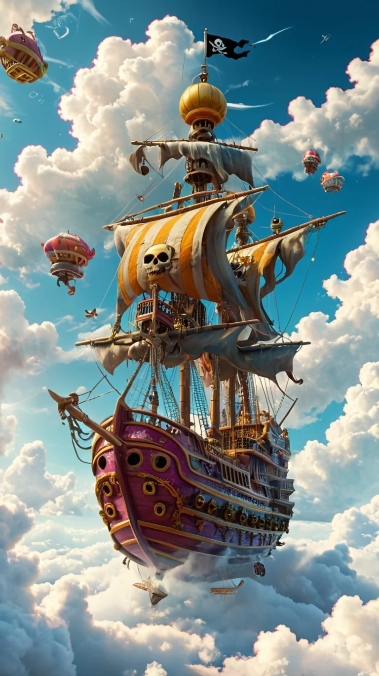 Pirate ship flying over clouds picture 3 of 4