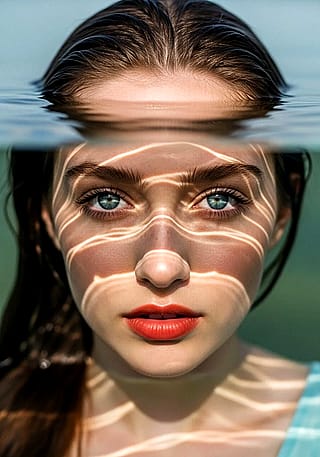 Rosie, model, in water effect photo-style art'