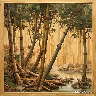 A simple picture of the trees found in a world I'm writing, it is called Dryad wood and it is a hybrid of cedar and bamboo. (Made with magic studio)'