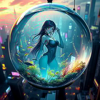 Floating Aquarium over a city'